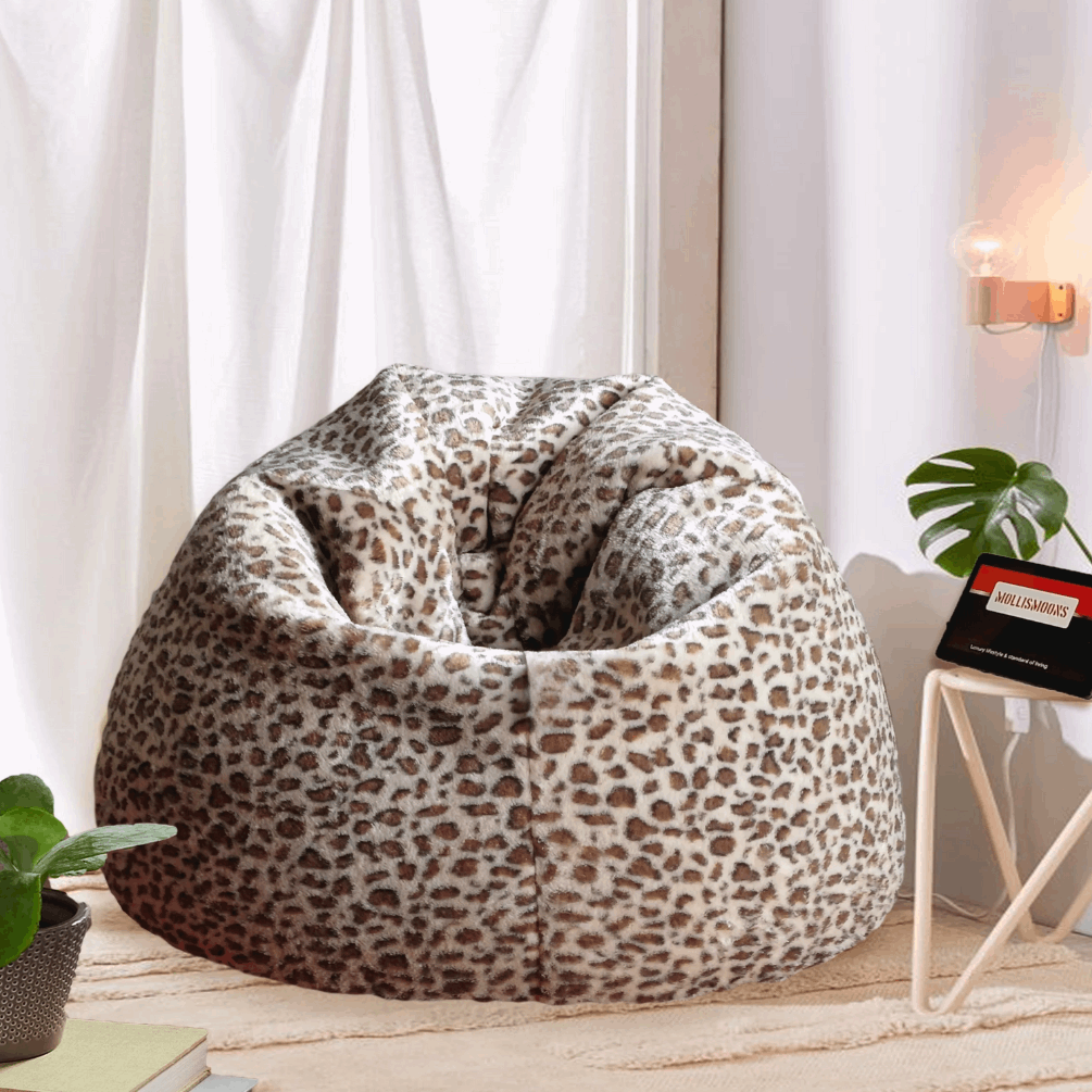 Snow Leopard Print Faux Animal Fur Luxury High Quality Bean Bag