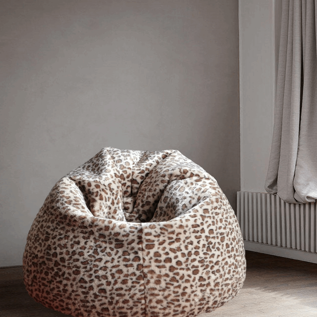 Snow Leopard Print Faux Animal Fur Luxury High Quality Bean Bag