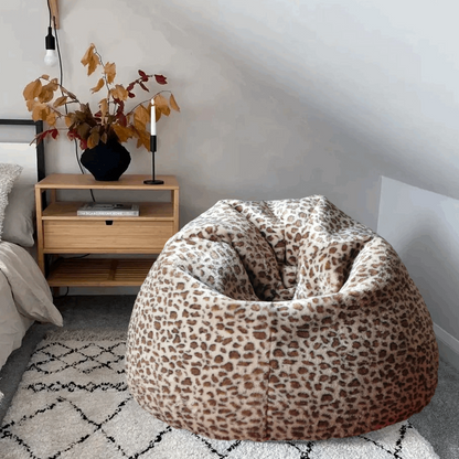 Snow Leopard Print Faux Animal Fur Luxury High Quality Bean Bag