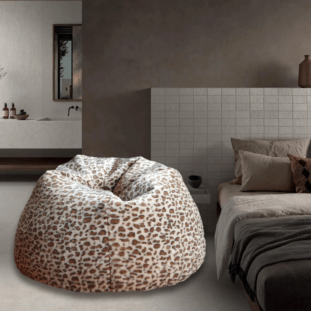 Snow Leopard Print Faux Animal Fur Luxury High Quality Bean Bag