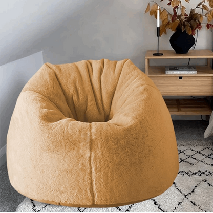 Yellow Beige Luxury Faux Rabbit Fur Bean Bag Club High Quality Bean Bag