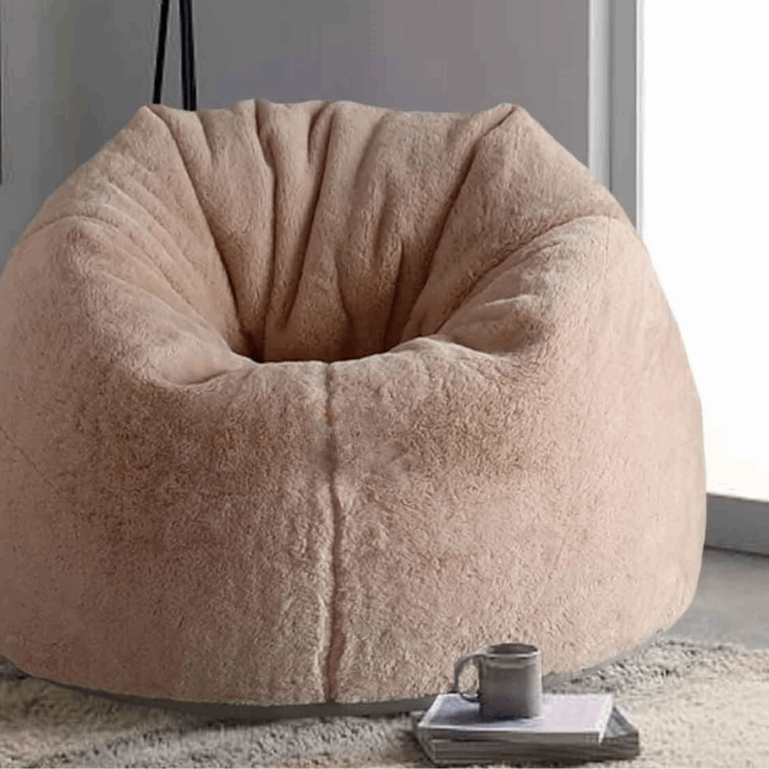 Peachy Beige Luxury High Quality Faux Rabbit Fur Bean Bag