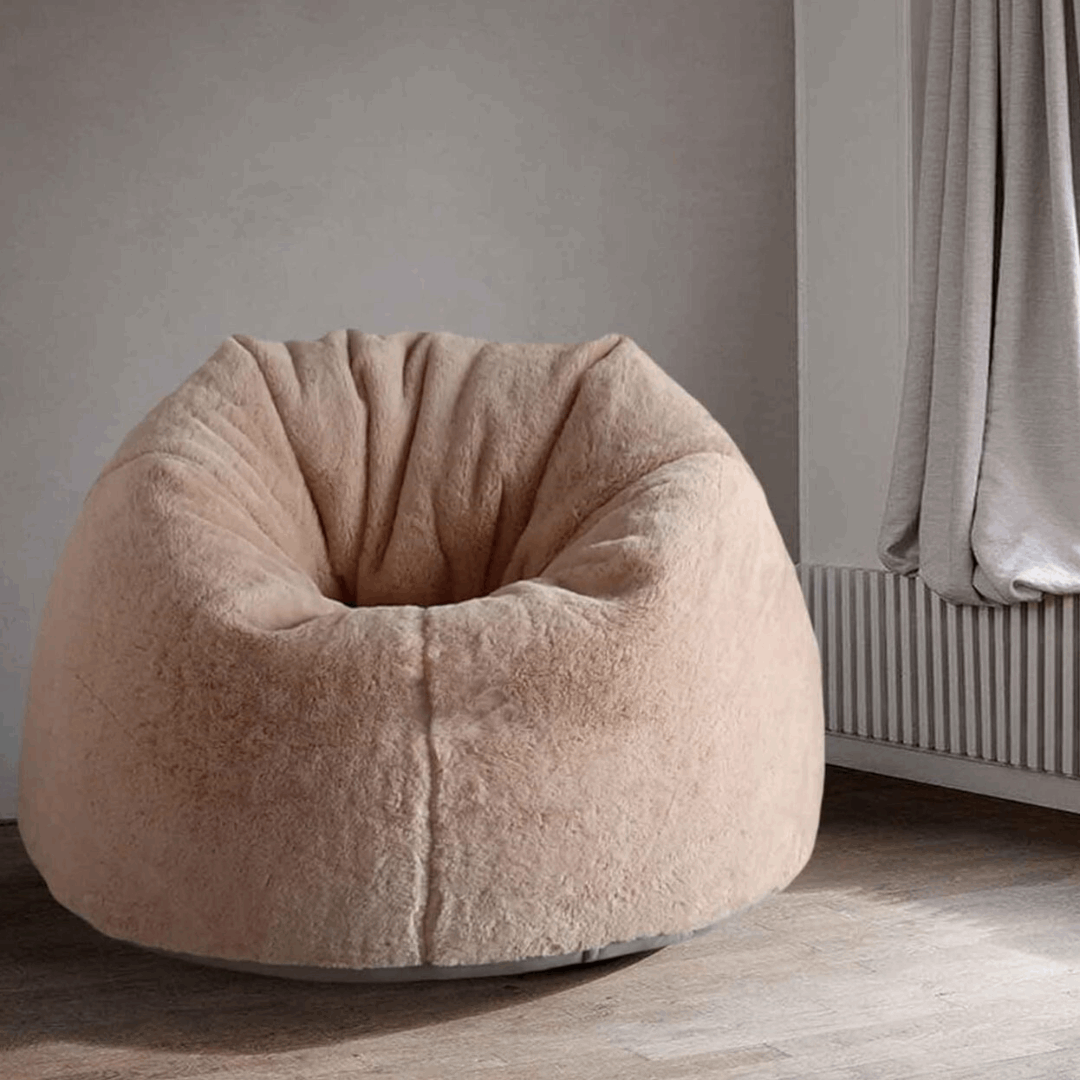 Peachy Beige Luxury High Quality Faux Rabbit Fur Bean Bag